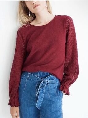 Madewell Texture & Thread Eyelet Ruffle-Sleeve Top Size XL